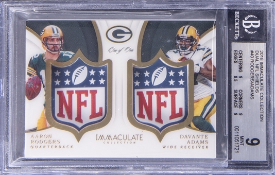 2018 Panini Immaculate Collection Dual NFL Shields #40 Aaron Rodgers/Davante Adams Dual Patch Card (#1/1) - BGS MINT 9